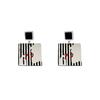 111 Silver Needle Acrylic Plaid Earrings Black and White Wind Striped C-shaped Earrings Ins Internet Celebrity Style Personality Trend Stud Earrings