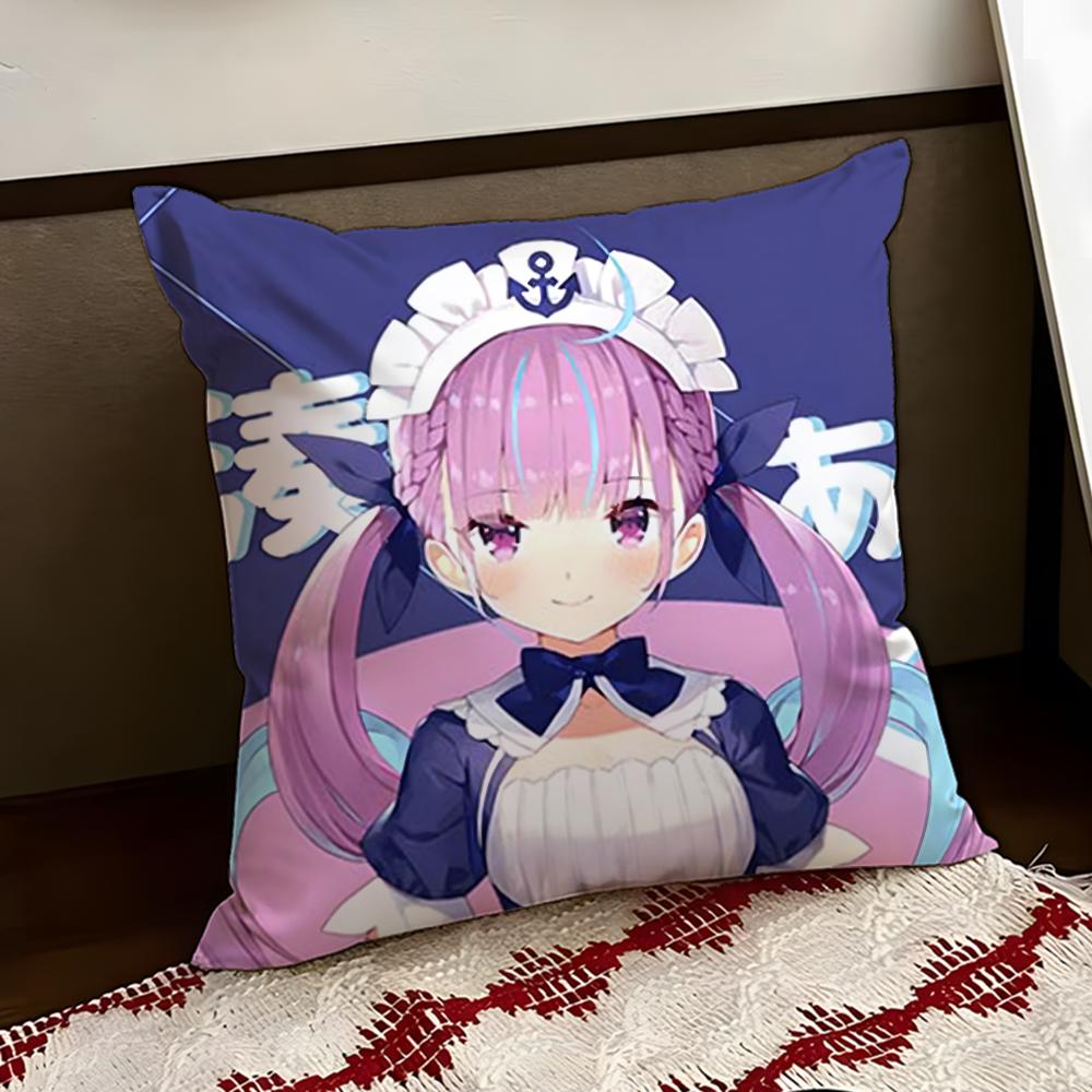HHololive MMinato Aqua Cushion Cover Reversible Soft Durable Pillow Cover Home  Car MultiScene Use for Daily Comfort