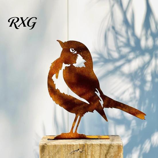 Rustic Metal Bird Figure Distressed Figurine, Rusty Silhouette Ornaments, Retro Outdoor Decorative Statue Yard Art for Patio Lawn Farmhouse