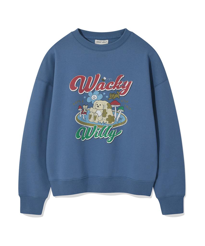 WACKY WILLY Women'S Semi-Overfit Character Graphic Sweatshirt Blue