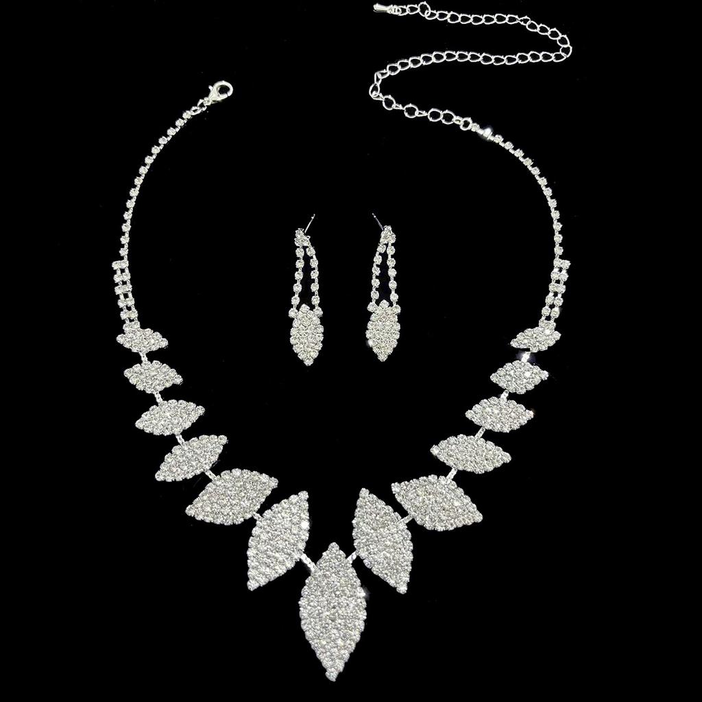 New Necklace, Earrings Set, Rhinestone Collarbone Item, Bridal Jewelry Chain, Diamond-encrusted Banquet Set Chain.