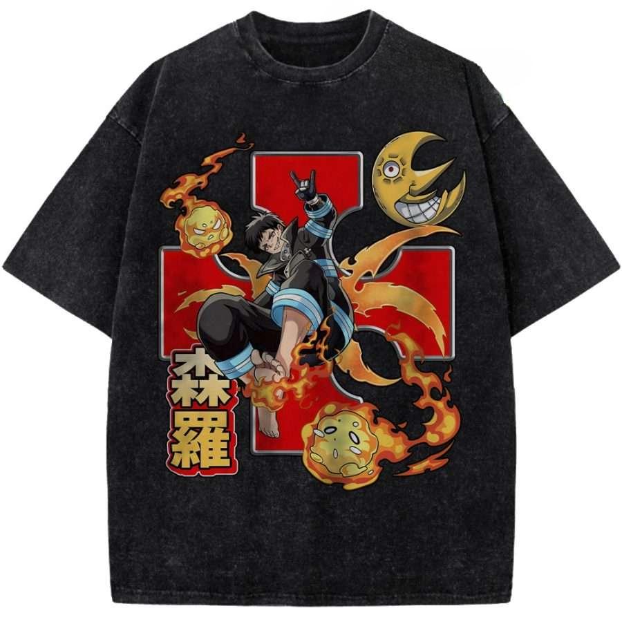 

Shinra Kusakabe Fire Force Anime Clothing Men Women Oversized T-shirts Vintage Washed T Shirt Casual Cotton Tshirt Harajuku Tops XXL чорний