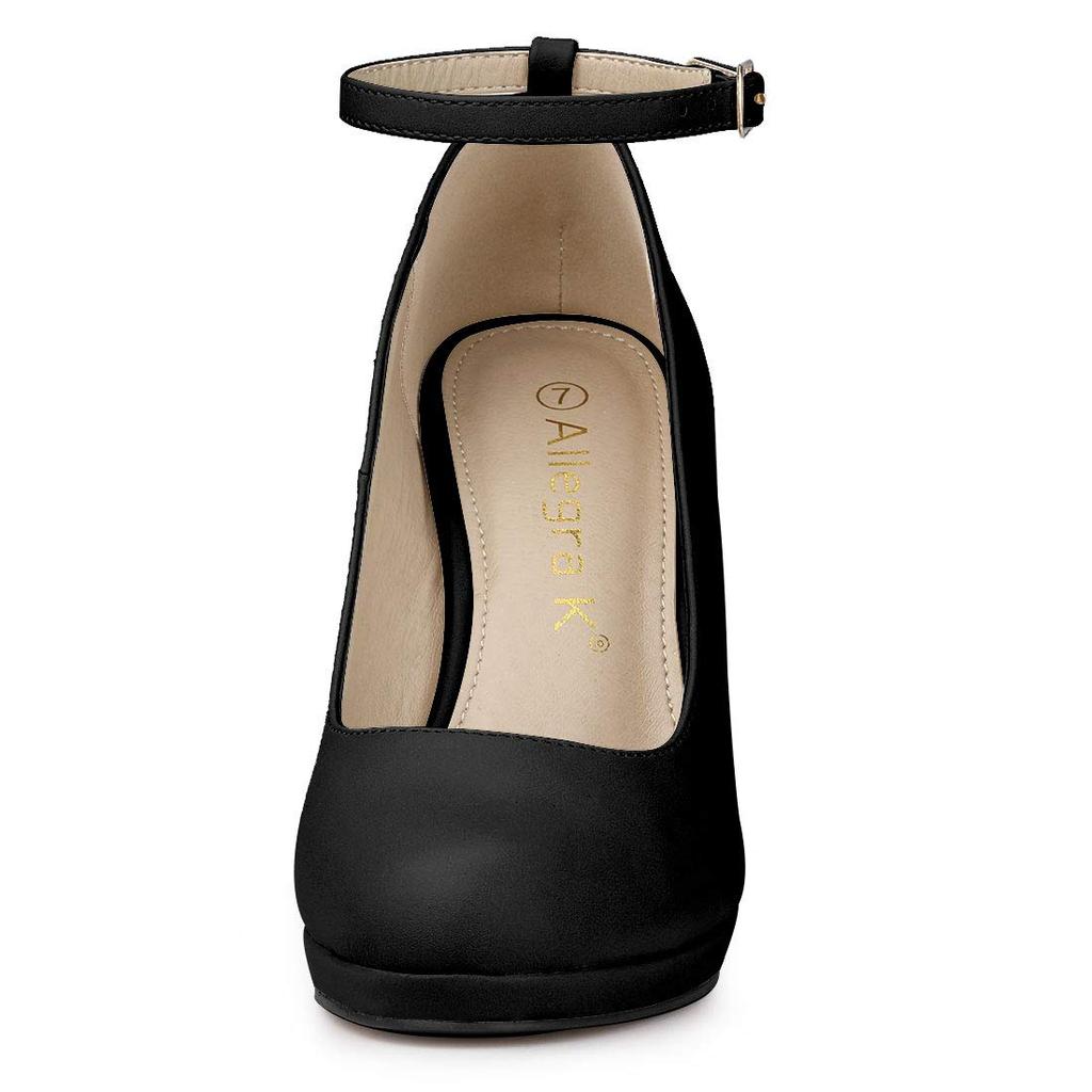 Allegra K Women's Black Round Toe Stiletto Heel Pumps with Ankle Strap, Size 25.5cm