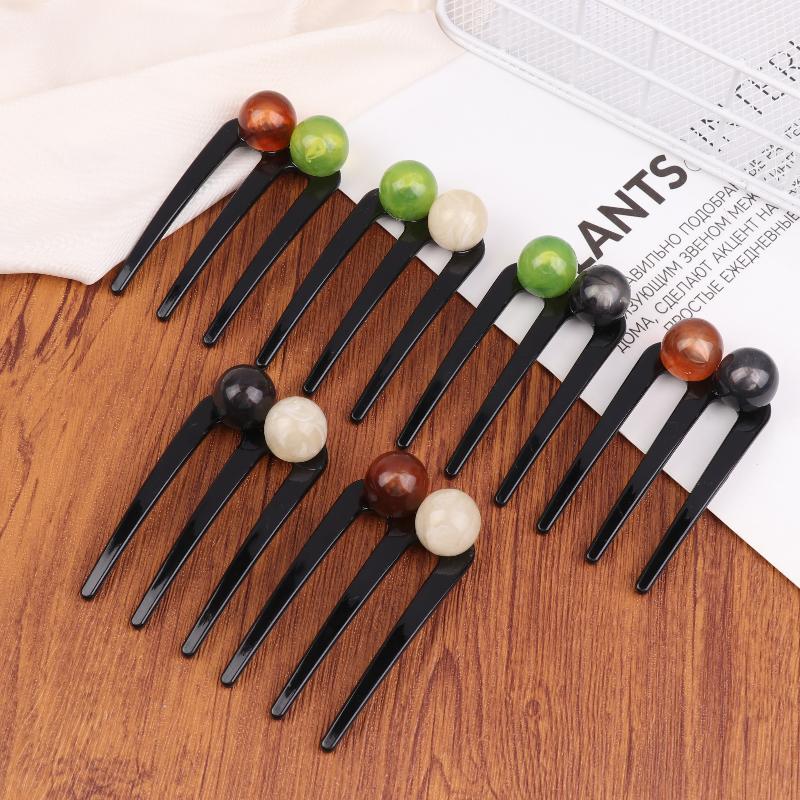 French Twist Pearl Beads Hair Stick Hair Clip Acetate U-Shaped Hairpin Vintage Tortoise Shell Women Hair Bun Pin Headwear
