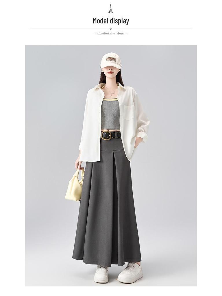 2026 Spring Women's High-Waisted Pleated A-Line Skirt with Belt - Drapey and Slimming