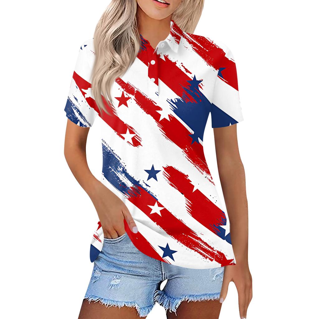 Women's Fashion Casual Lapel Short Sleeve Printed Shirt Women's Button Up Tops