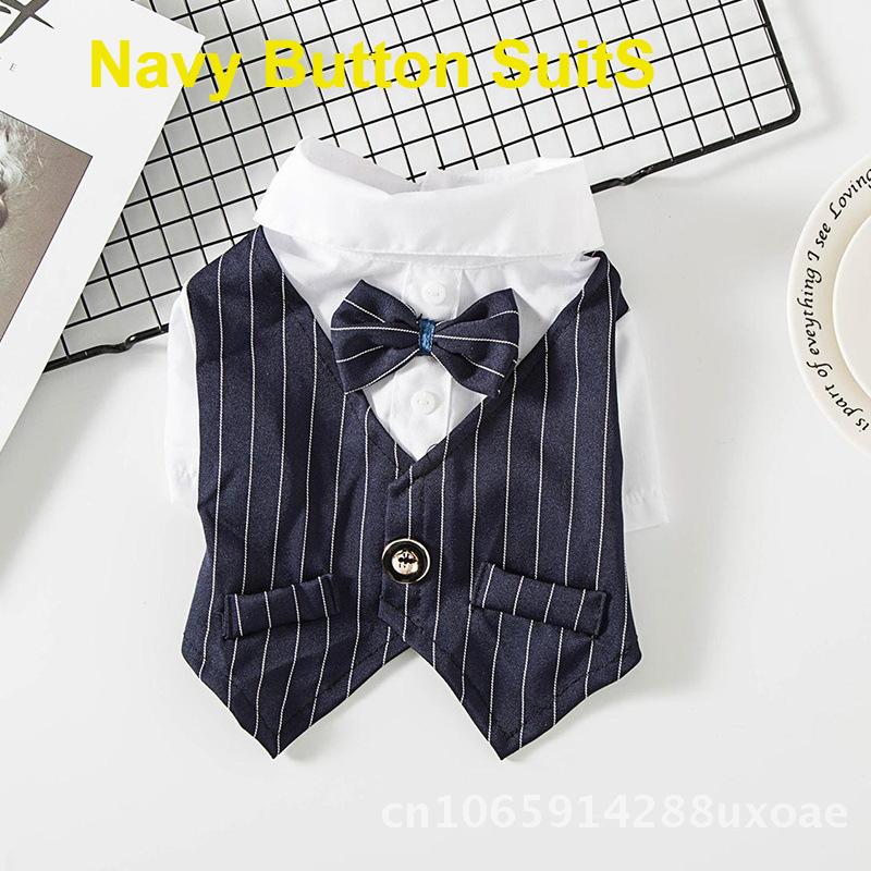 Summer Thin Pet Dog Teddy Suit Shirt Wedding Dress Cat Spring Casual Clothing Navy Blue Burgundy Black Gray Two-legged Dog