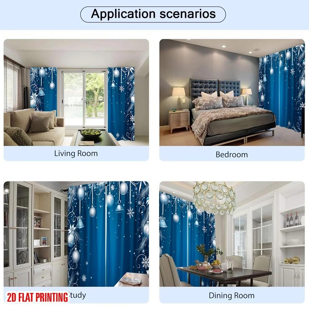 2pcs Festive Christmas Ornament & Snowflake Pattern Curtains Designed for Light Blocking Premium Material Suitable for Ch