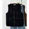 Women Plus Size Contrast Stitch Suede Sleeveless Casual Vest Outerwear