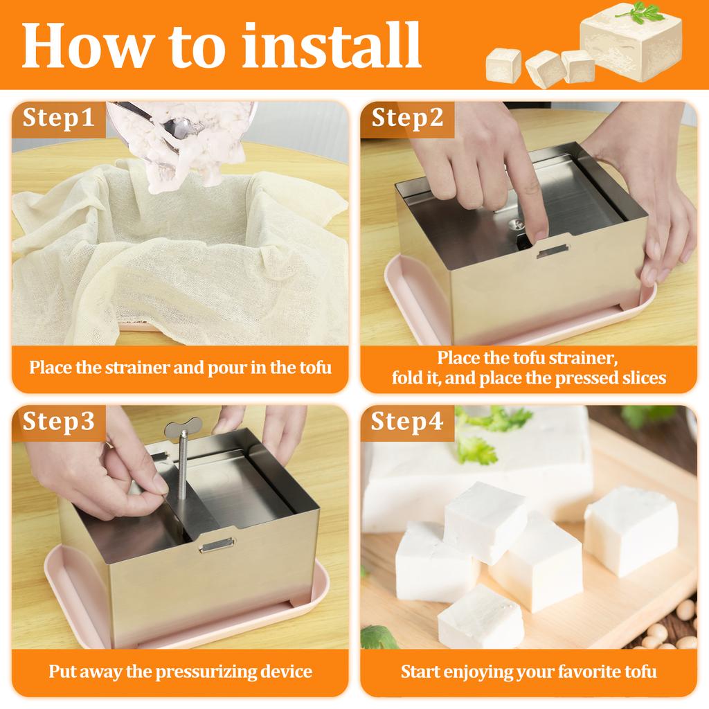 DIY Tofu Press Mould Homemade Tofu Mold Soybean Curd Tofu Making Mold with Drip Tray Stainless Steel Cooking Tool Kitchen Gadget