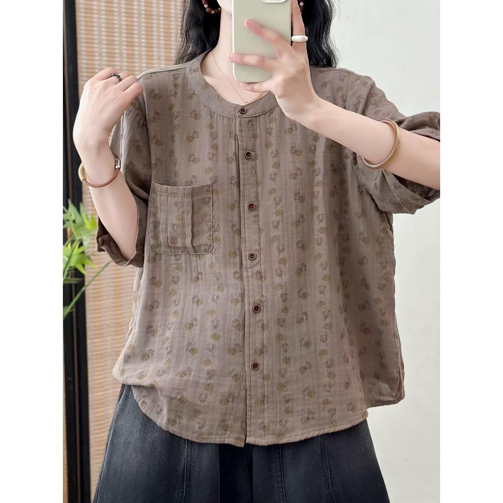 DIMANAF 2026 Plus Size Summer Women Blouse Shirts Tunic Print Oversize Loose Casual Cotton Linen Lady Tops Vintage Floral