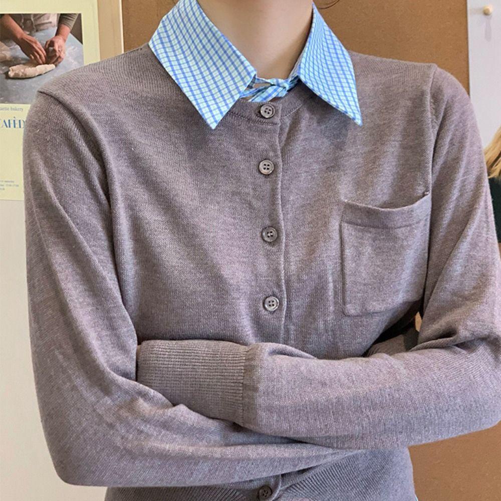 Plaid Blouse False Neckwear Comfortable Women's Detachable Collar Women/Girls