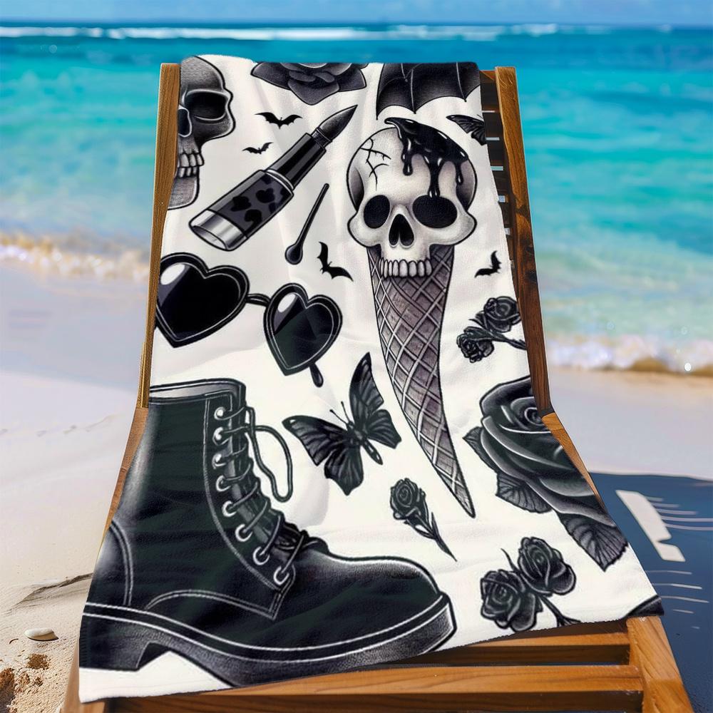 1 Pezzo Asciugamano da Spiaggia Teschio Gotico Stampa Dark Art Tema Horror Asciugatura Rapida Morbido Microfibra Asciugamano da Bagno per Uomo Regalo di Halloween