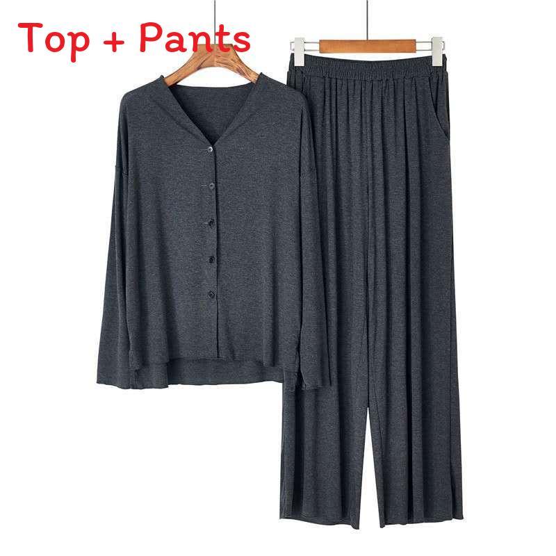 Modal Fiber Sleepwear Set For Women With V Neck Long Sleeve And Comfortable Fit For Nightwear