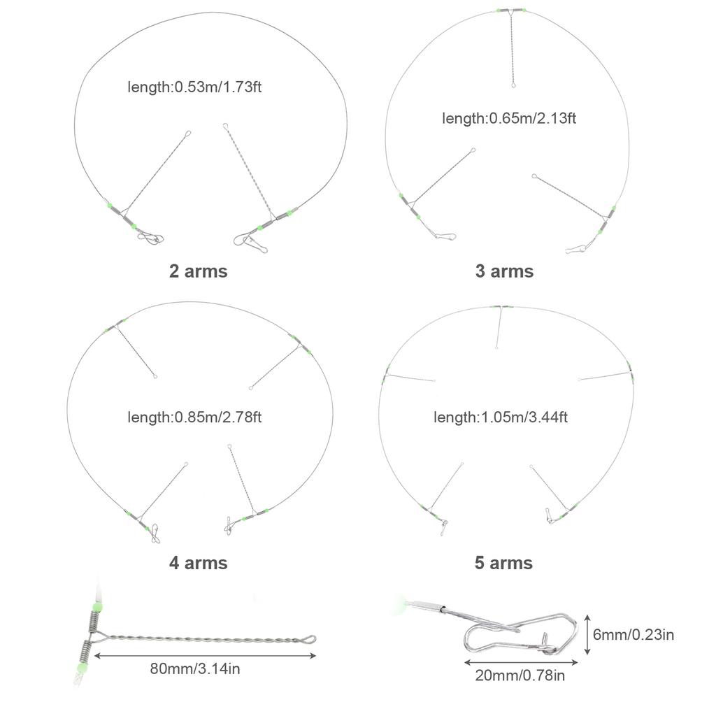 10Pcs Anti-Tangle Soft Steel Wire Rigs, 70LB Line with Luminous Beads, Complete Bottom Pulley Rope Set for Saltwater Sea Fishing