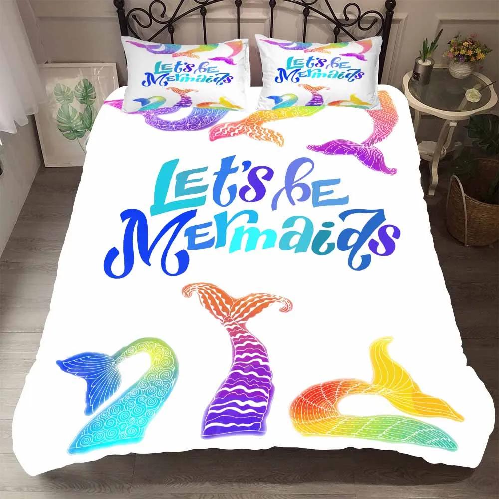 Print Jellyfish,Unicorn 2/3pc Single Kids Black Cartoon Bedding Set Duvet Set With Pillowcases Mermaid Princess BedSet Twin Size