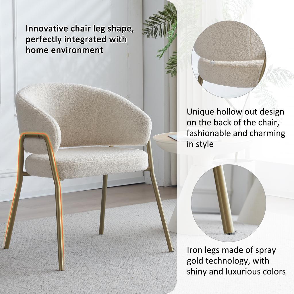 White Dining Chair Modern Lamb Velvet Spray Gold Dining Chair In Gold-Finish (2 Pcs), Dining Chair with Golden Legs