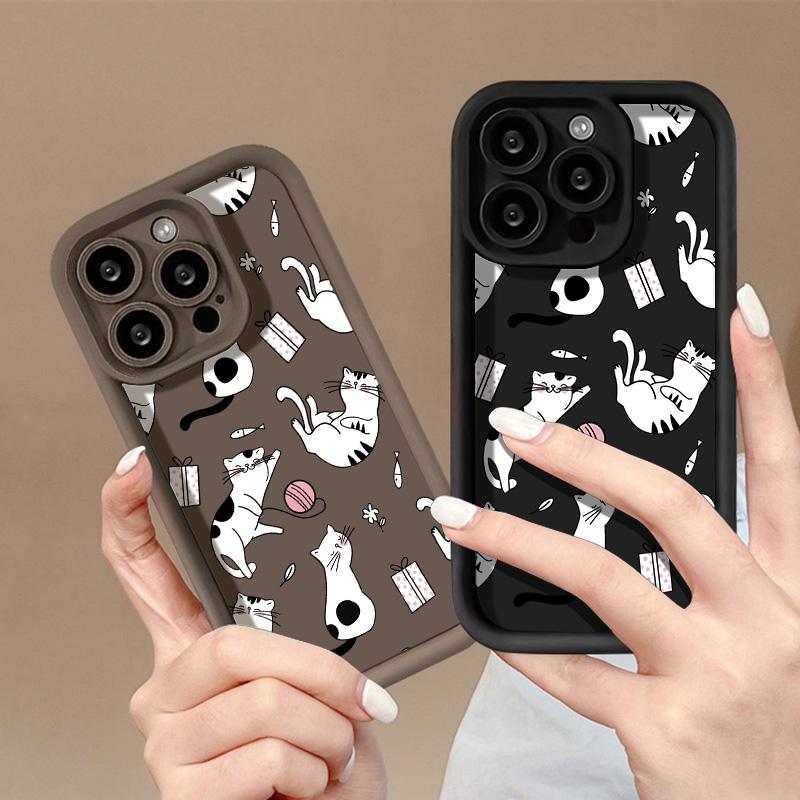 Silicone Cat Animal Phone Case For iPhone 11 13 15 16 Pro Max 14 12 XS X XR 7 8 Plus SE 14promax 15promax Shockproof Funda Cover