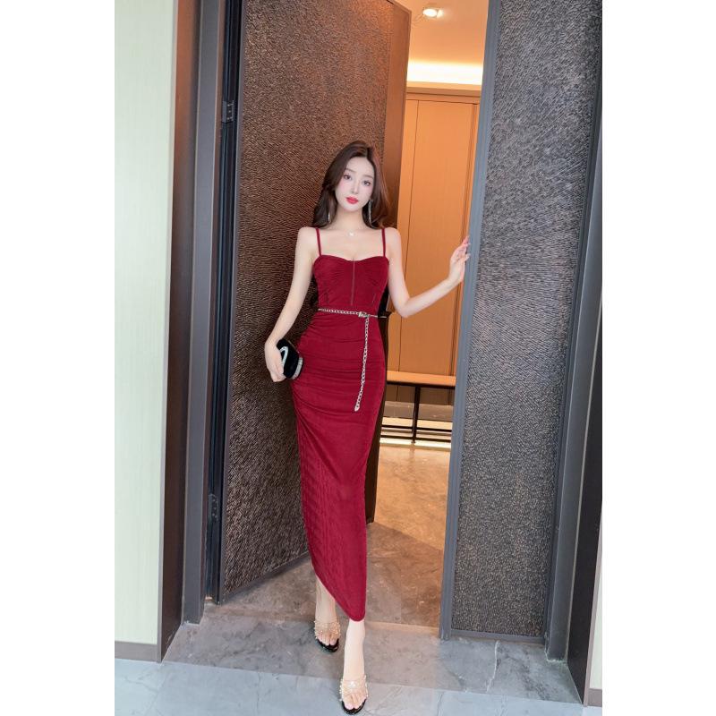 Nightclub Sexy Spaghetti Strap Bodycon Dress - Slimming Hip-Hugging Evening Gown for Women