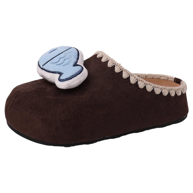Piaohong cute cartoon doll lace thick-soled bag head fluffy slippers women wear flat cotton slippers cotton shoes in autumn and winter