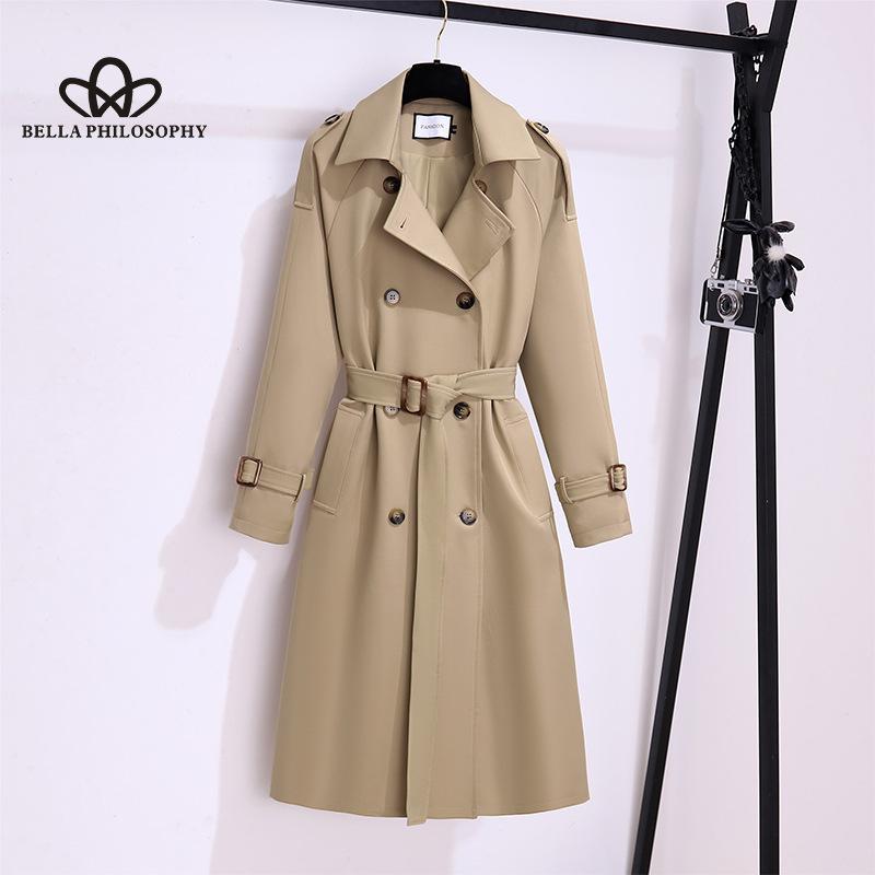 Windbreaker Women's Mid-length Autumn New Korean-style Tight Waist Classic Fashion Coat Trendy Double-breasted Coat