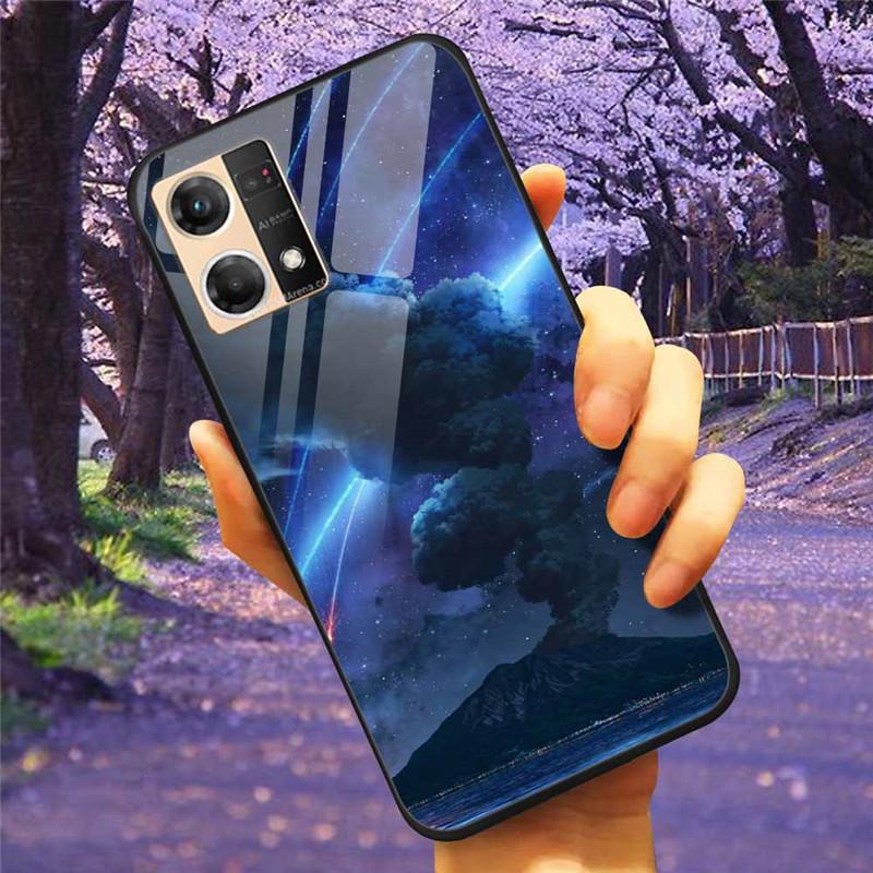 For Oppo Reno7 4G Case Fashion Tempered Glass Moon Star Bumper Cases for Oppo Reno 7 4G Phone Cases CPH2363 Luxury Funda Capa