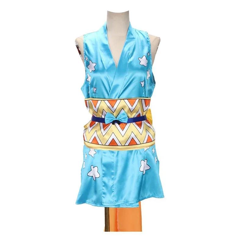 Halloween Carnavals Anime Nami Cosplay Kostuum Damesjurk Inclusief Hoofddeksel Tattoeëerstickers M blue