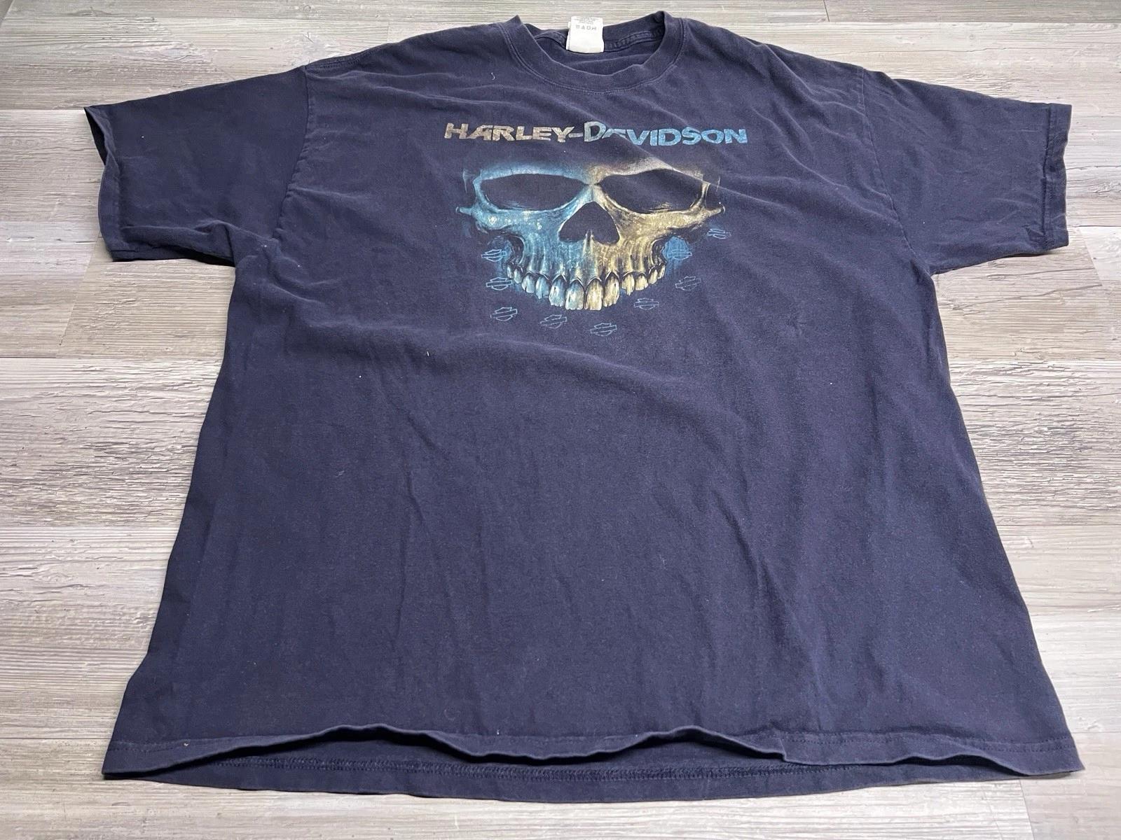 Vintage Harley Davidson Skull T-Shirt Sun Faded Black Concord North Carolina 2XL XL