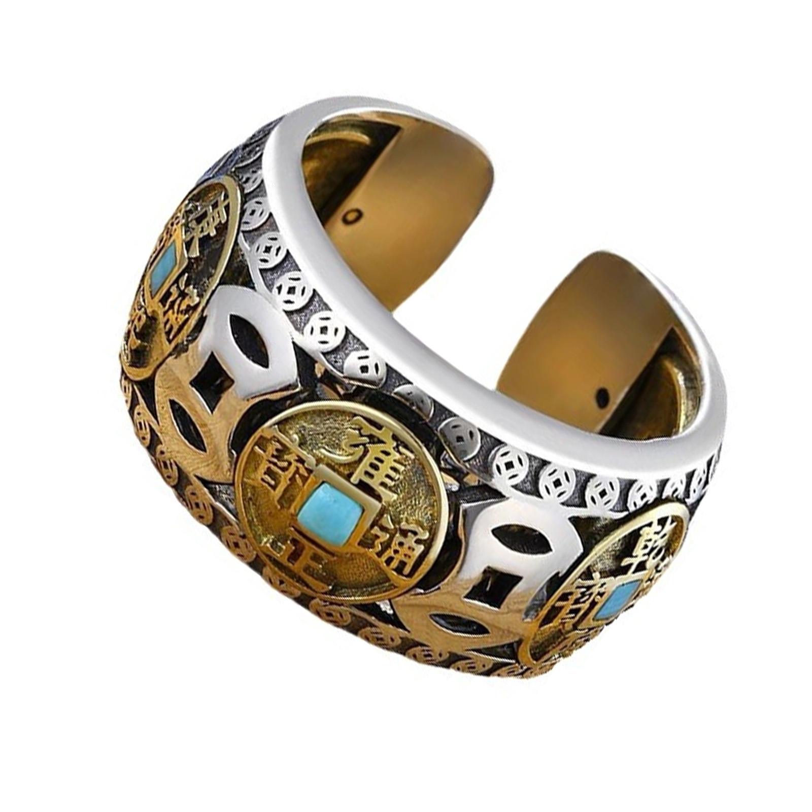 

Вращающееся кольцо с пятью монетами императоров, регулируемый вращающийся дизайн для снятия тревоги, ювелирное изделие для снятия стресса