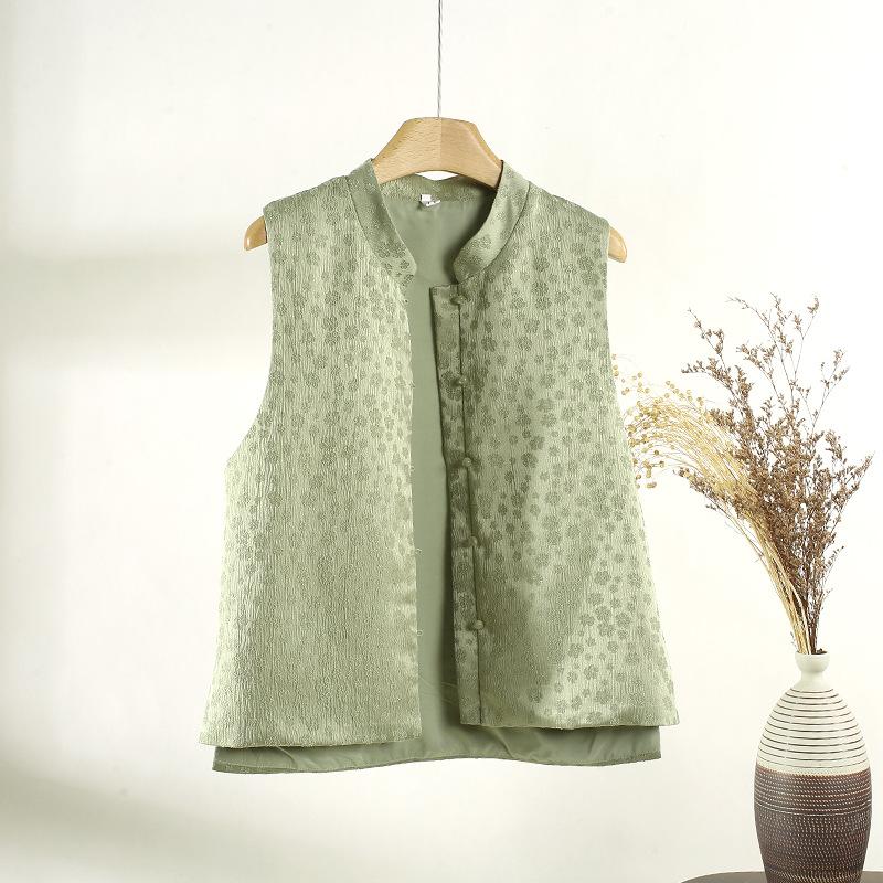 Women's 2025 New High-end Top Green Jacquard Vest Early Spring Versatile Top