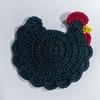 Crochet Hen Coaster, Handmade Chicken Shape Knitted Mat for Coffee Cup, Cute Kitchen Countertop Bar Accessory