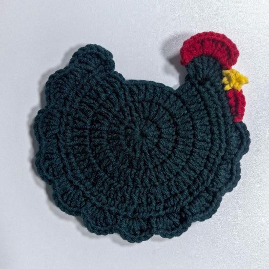 Crochet Hen Coaster, Handmade Chicken Shape Knitted Mat for Coffee Cup, Cute Kitchen Countertop Bar Accessory