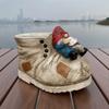 Old Boot Shape Succulents Planter with Gnome Statue Indoor Flowerpots Dwarfs Sculpture Resins Pen Holder for Desktops