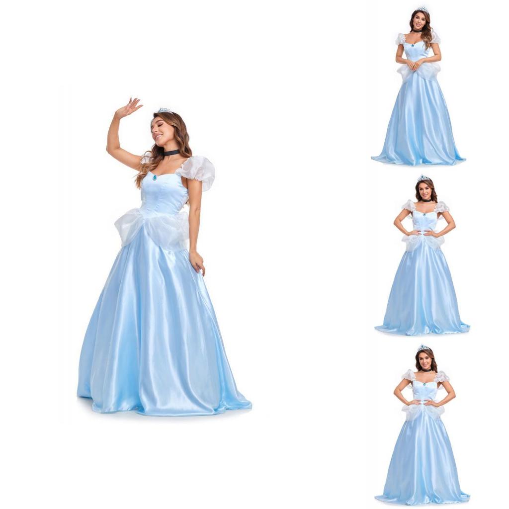 Stunning Adult Princess Dress In Elegant Blue Polyester For Halloween Parties