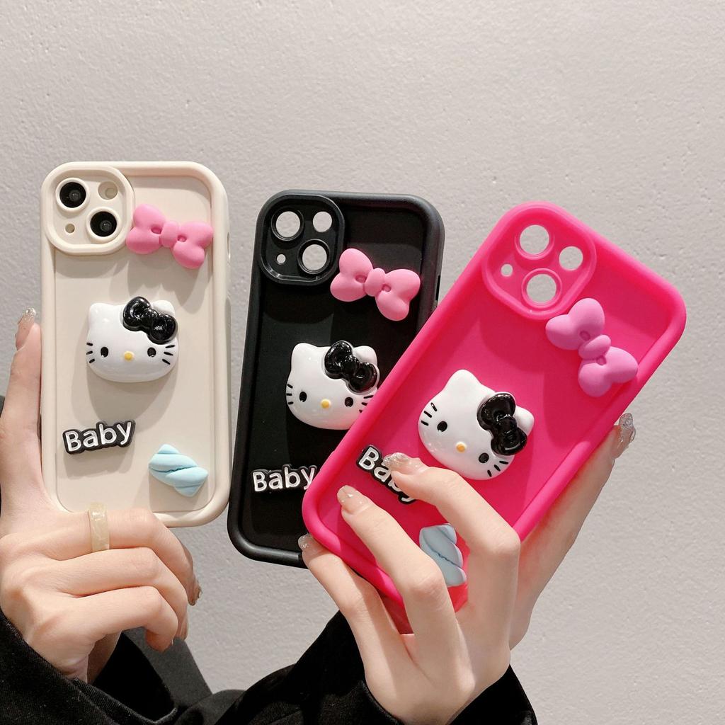 Gaozhu Niedliche KT Katze ist geeignet für Apple 16plus Handyhüllen. 3D Schleife iPhone11 Rundumschutzhülle