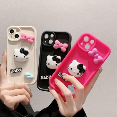 Gaozhu Cute KT Cat Is Suitable for Apple 16plus Phone Cases. 3D Bow Iphone11 All Inclusive Protective Case