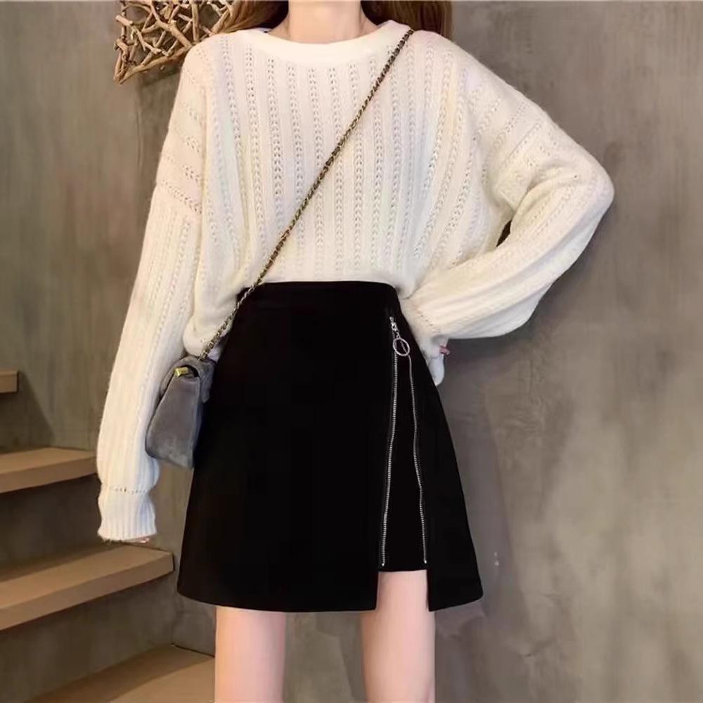 

Women s Black Woolen A-line High Waist Midi Skirt for Spring & Autumn 2025 2XL