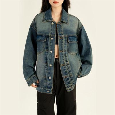 Women's Retro Hong Kong Style Denim Jacket - Autumn 2024, New American Design, Loose Casual Lapel