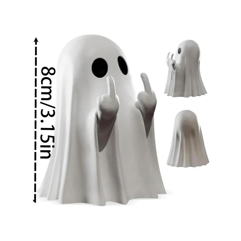New Cute Middle Finger Ghost Statue Creative Halloween Cute Ornaments Black and White Festival Decoration Home Table Ornaments