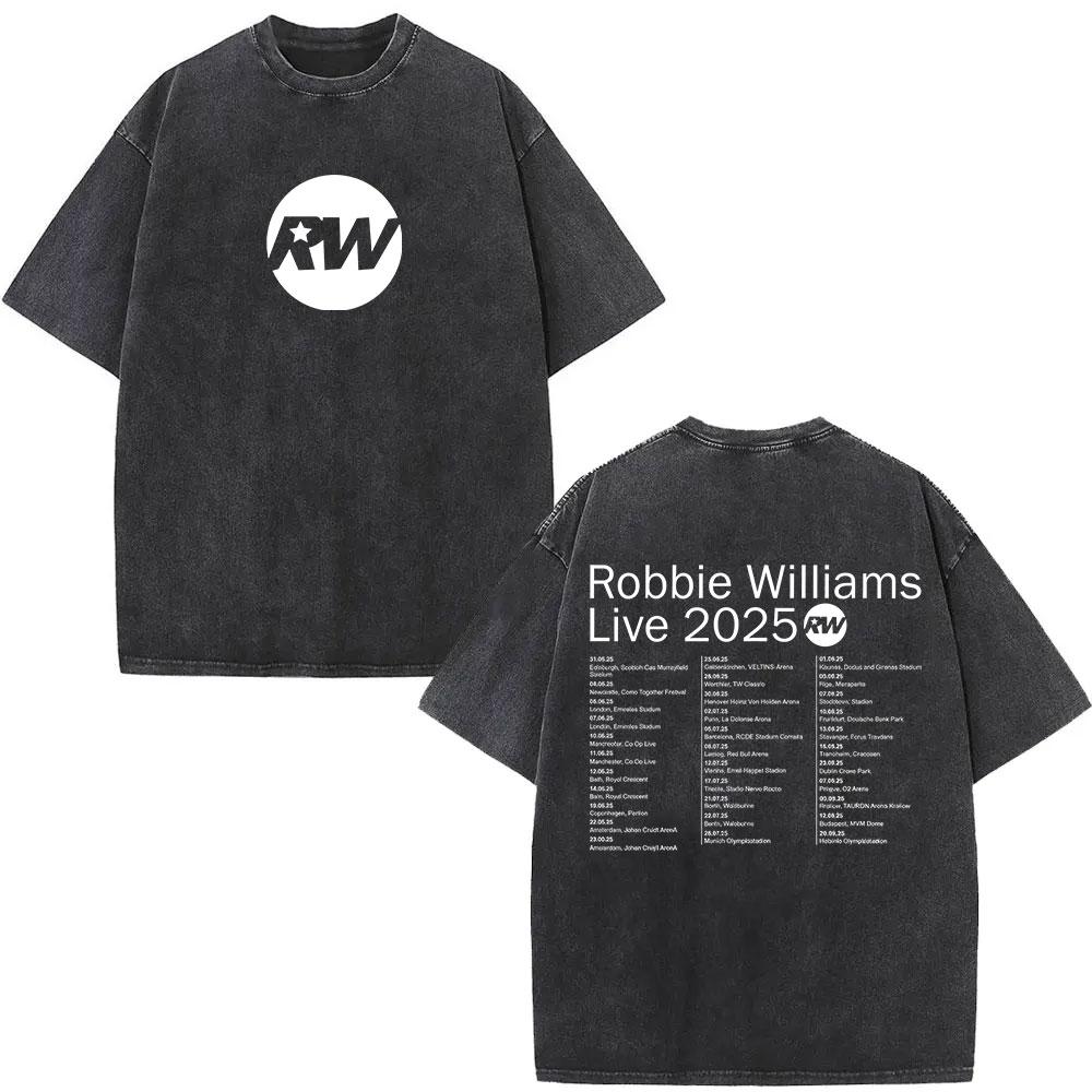Robbie Williams Live Pw Tour Maglietta Lavata Vintage Uomo Donna Estate Girocollo T-Shirt Moda Harajuku Manica Corta T-Shirt