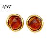 Soft Color Resin Studs 1 Pair Gemstone Stud Earrings for Women, Gold Plated Round Natural Slimming Face Shape Healing Stone Earrings, Stainless Steel