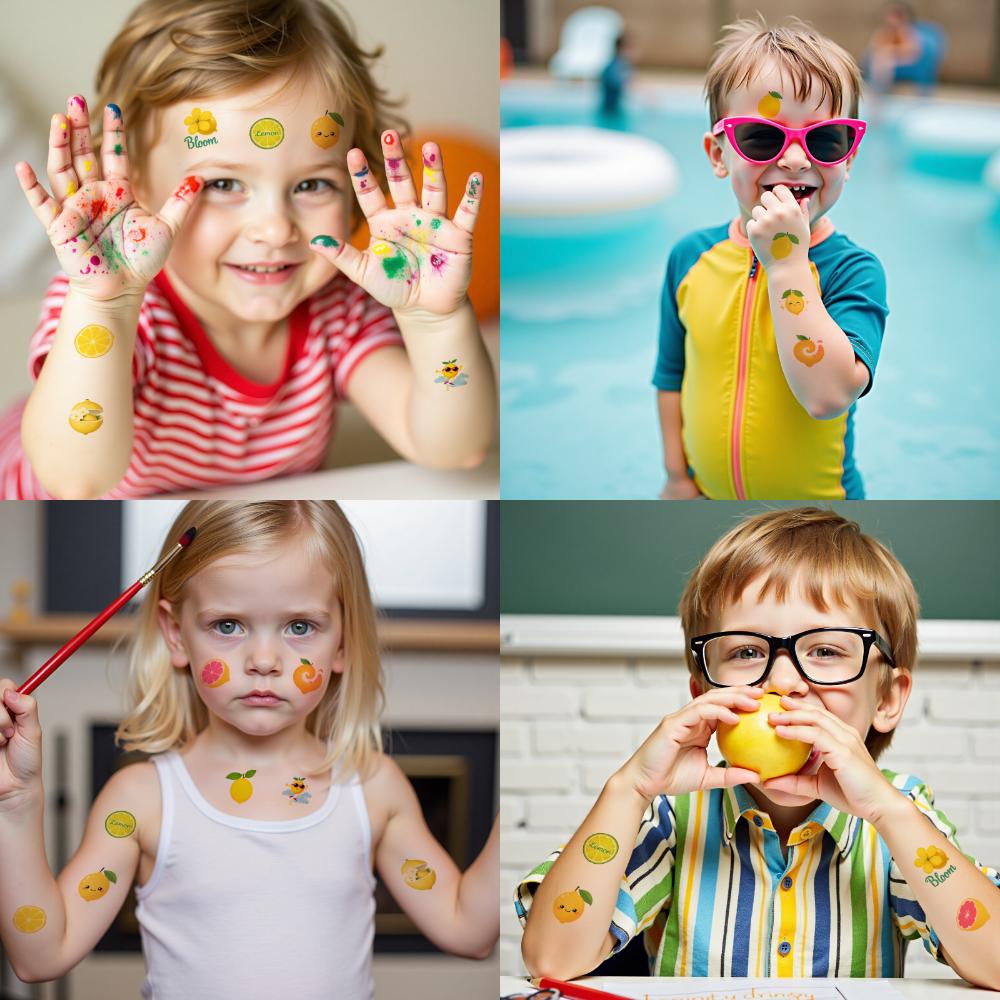 54pcs Temporary Tattoo Lemon Stickers Temporary Tattoo Stickers Fruit Stickers Cartoon For Girls Arms Shoulders