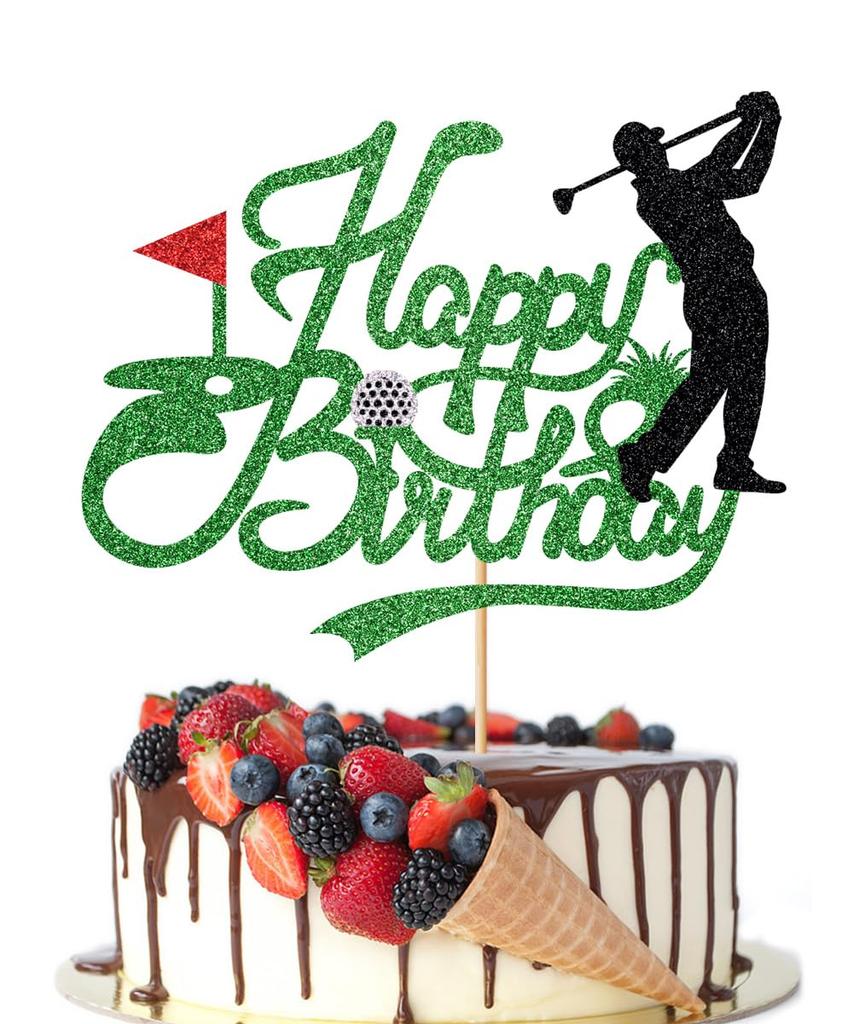 Topper Torta Buon Compleanno Golf Pallina da Golf Giocatore Decorazioni Torta Glitter Topper Torta Buon Compleanno Sportivo Decorazioni Festa a Tema