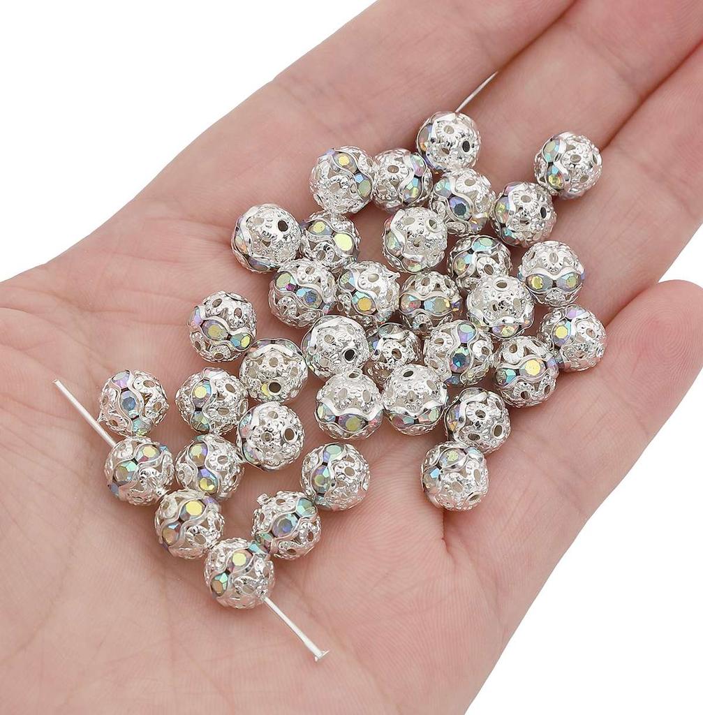 Crystal Rhinestone Metal Space Beads Loose Spacer Beads for Earring Bracelet NecklaceKeychain DIY Jewelry Findings Making Accessories