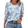 Women's Clothing, Spring, Loose, Casual, Printed, Seven Quarter Sleeves, Round Neck, T-shirt, Top
