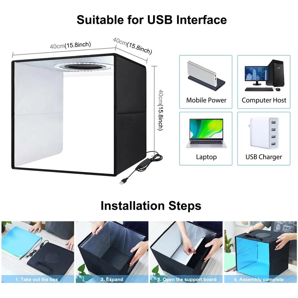 40cm Foldable Photo Studio Light Box Kit With 6 Backdrops, Professional Shooting Tent Softbox For Product Photography And Video
