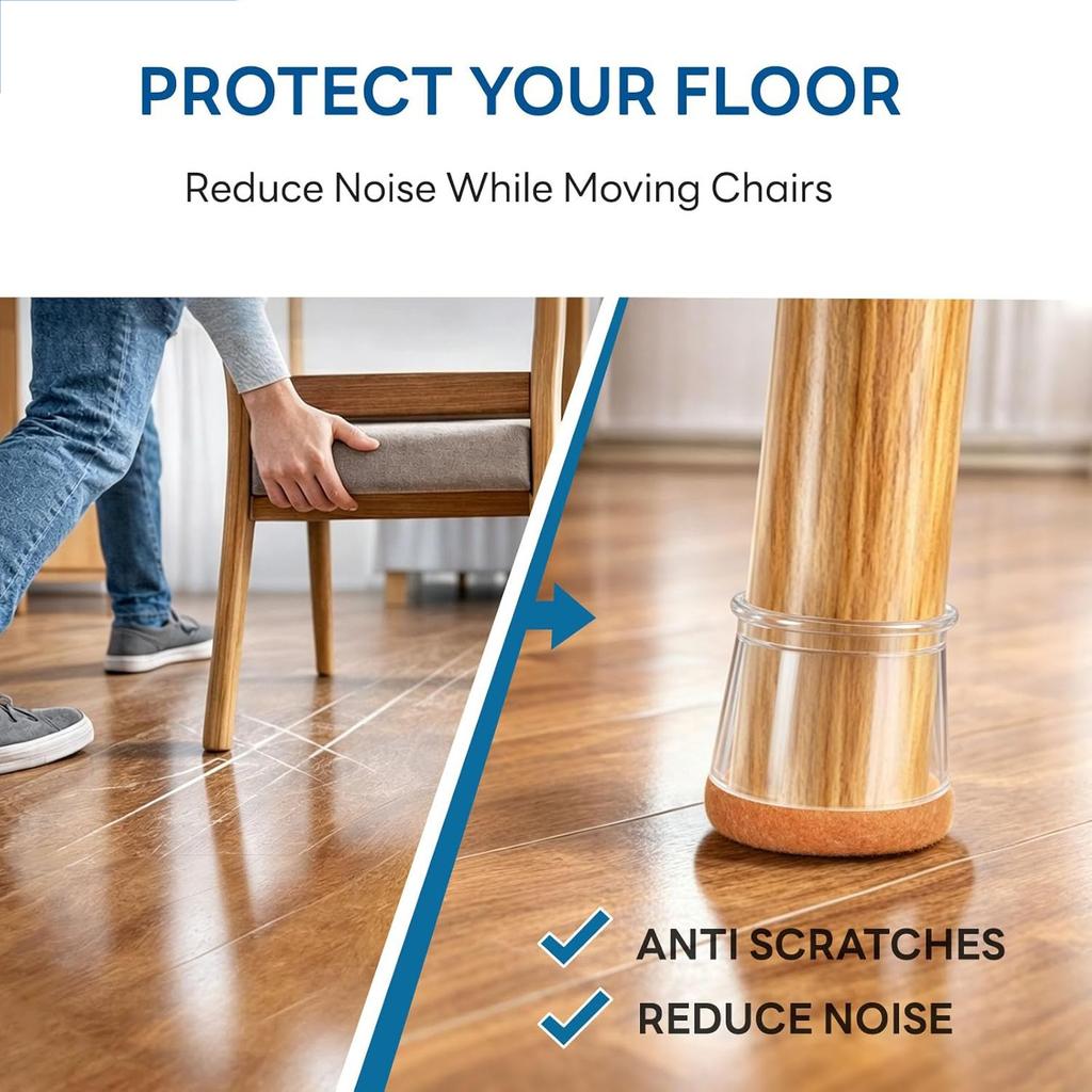 24 Pcs Chair Leg Floor Protectors for Hardwood Floors Silicone Covers Felt Pads Furniture Leg Caps Anti-Scratch Reduce Noise Fit 14-40mm