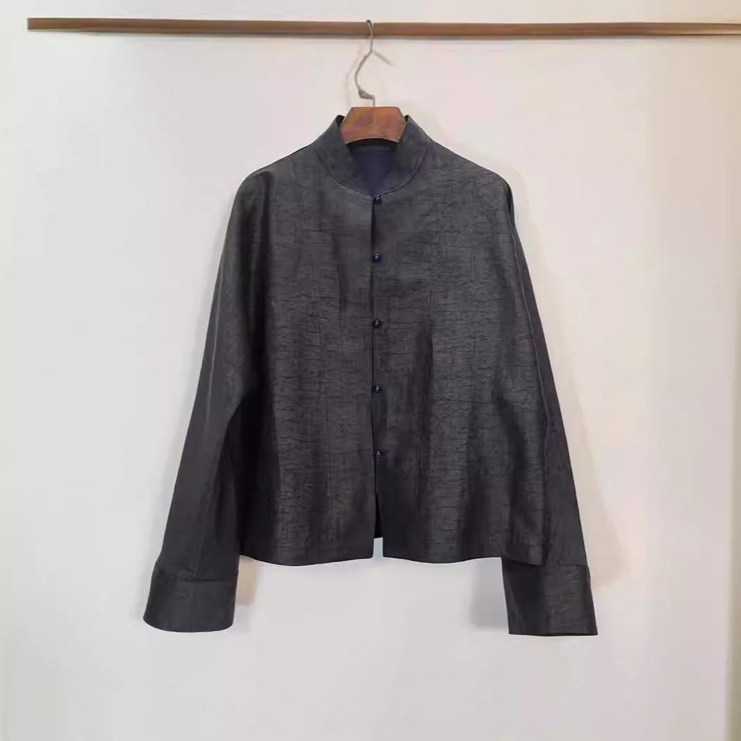 

Двухстороннее полупальто женское ранняя весна новый воротник стойка рубашка с длинными рукавами универсальный топ XXL чёрный