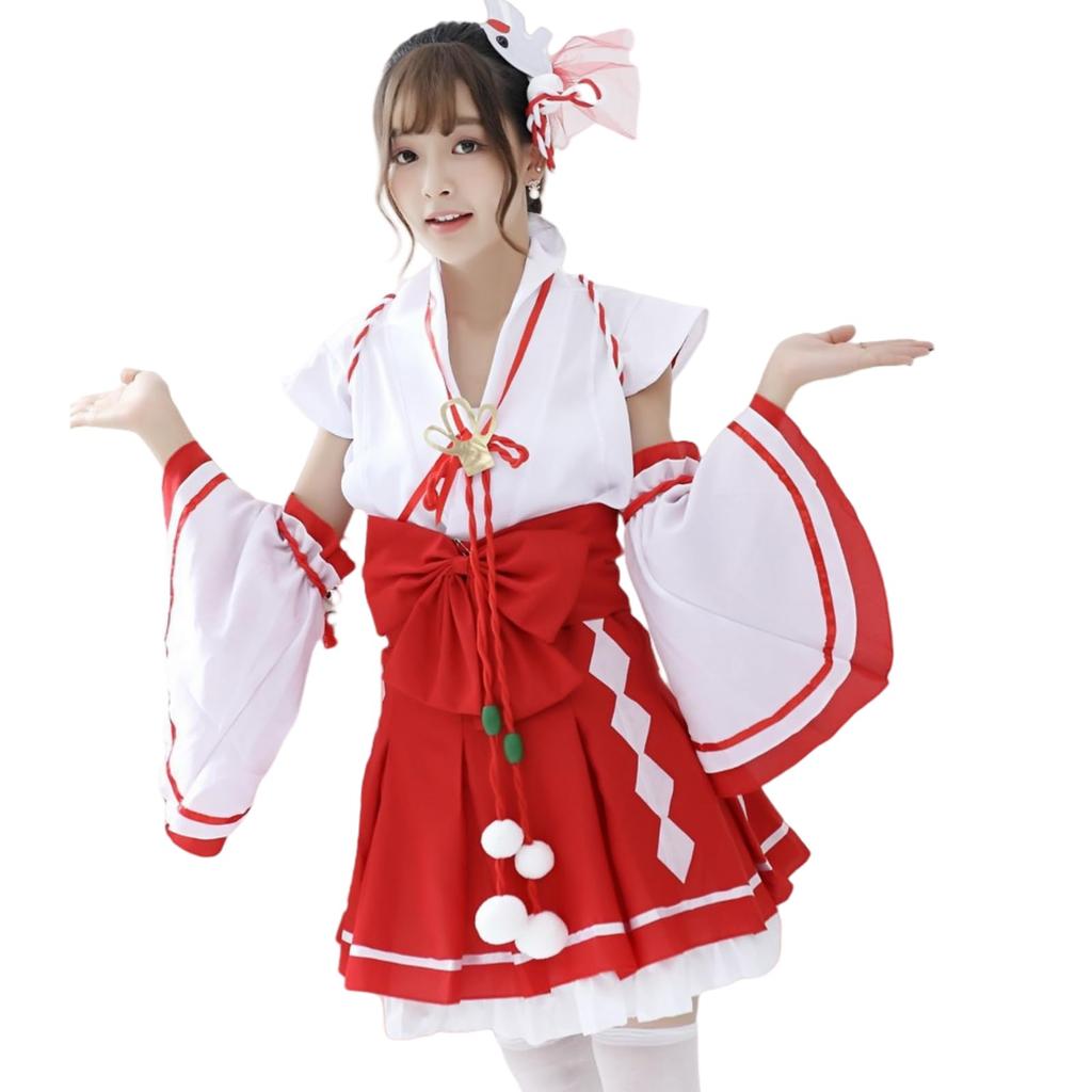 COSSA Shrine Maiden Cosplay Costume for New School and White and Red Shrines, Year's, Halloween, Festivals, Events, (XL)