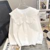 Women's Lace Peter Pan Collar White Blouse, Korean Style, Long Sleeve, Autumn/Spring 2023